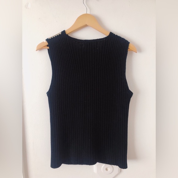 Vintage 70s Suede and Crochet Knit Vest Top / Vintage Crochet Knit Button Up Top - Picture 9 of 9